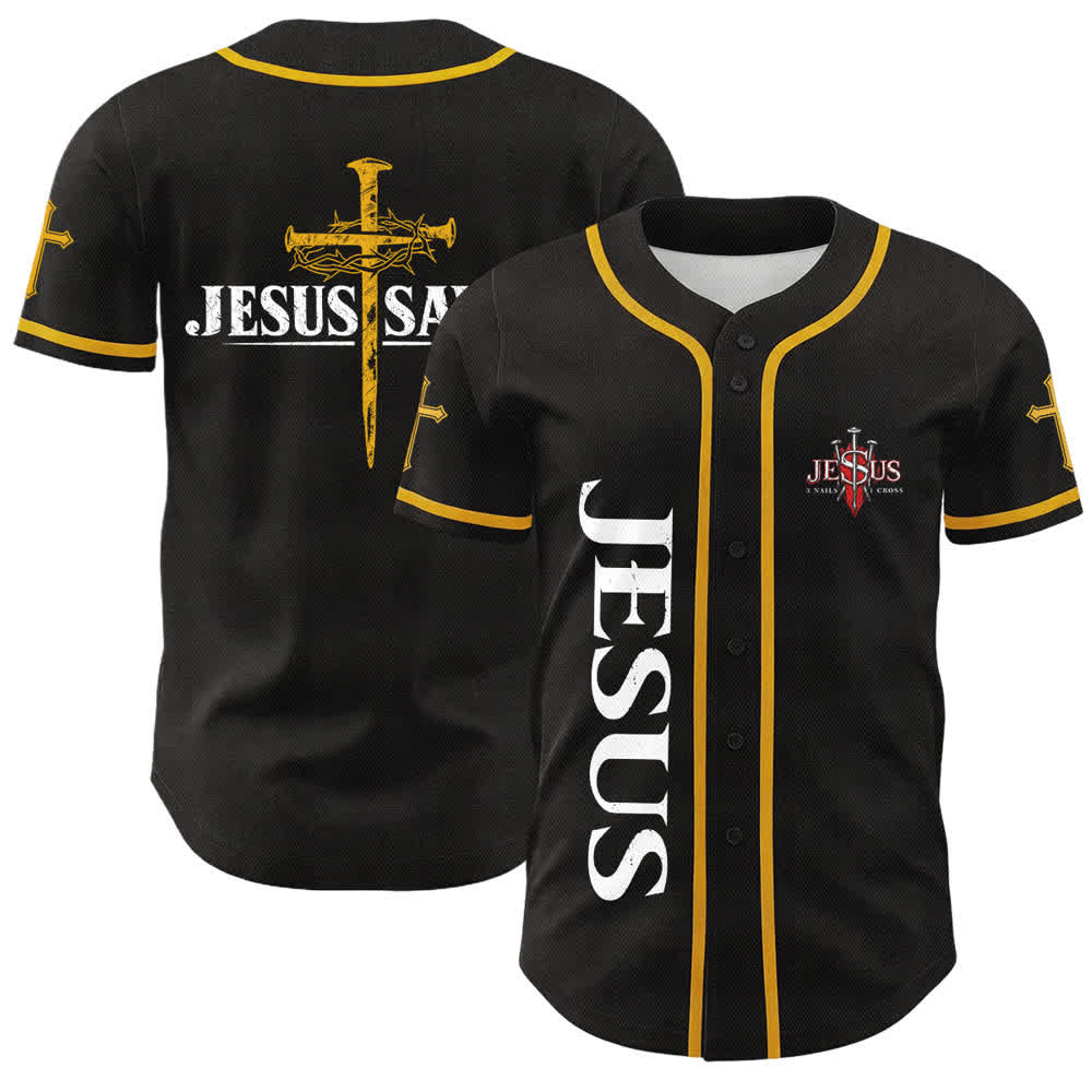 Christianartworkshop Jesus Saves Thorn Crown Schwarzes Mesh-Baseballtrikot - Gelb - 5XL - image 21