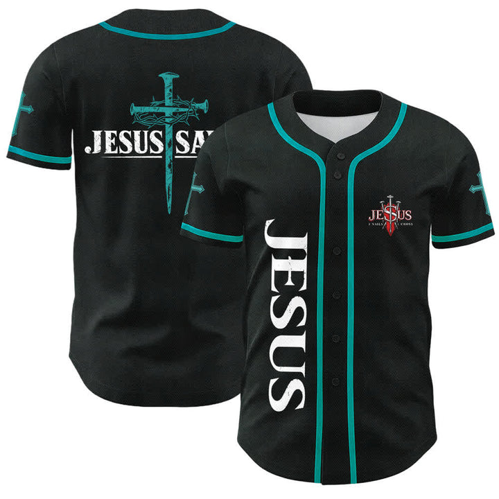 Christianartworkshop Jesus Saves Thorn Crown Schwarzes Mesh-Baseballtrikot - Lake Blue - 5XL - image 35