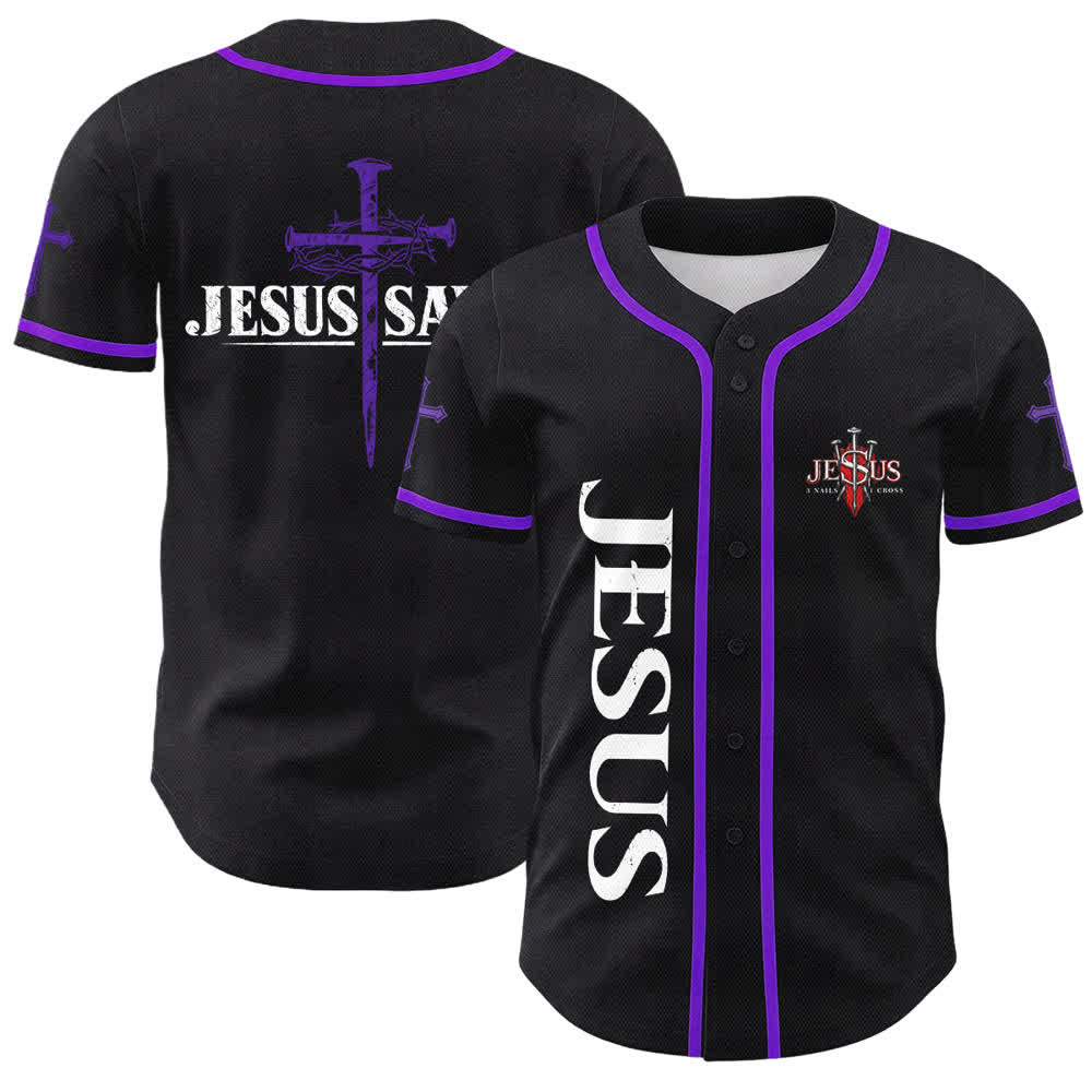 Christianartworkshop Jesus Saves Thorn Crown Schwarzes Mesh-Baseballtrikot - Lila - 5XL - image 56