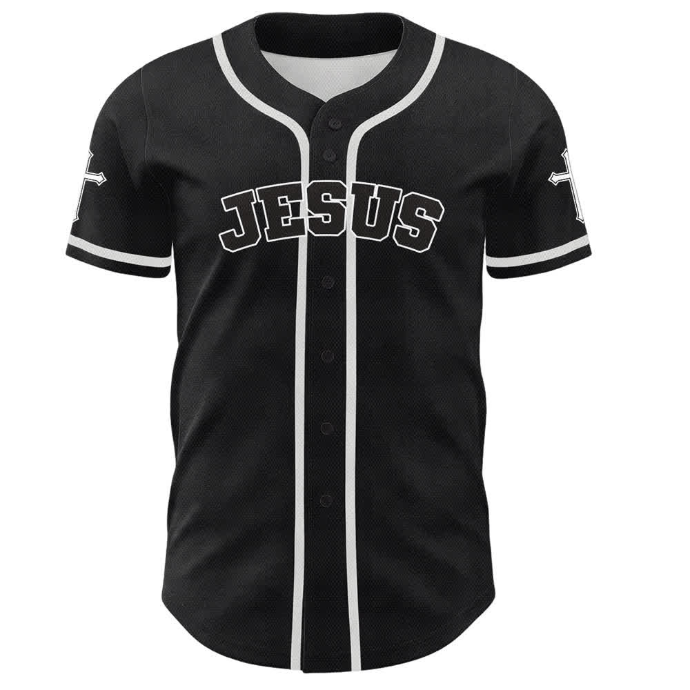 Christianartworkshop Schwarzes Baseballtrikot mit Knöpfen mit Jesus-Löwen-Motiv - image 2