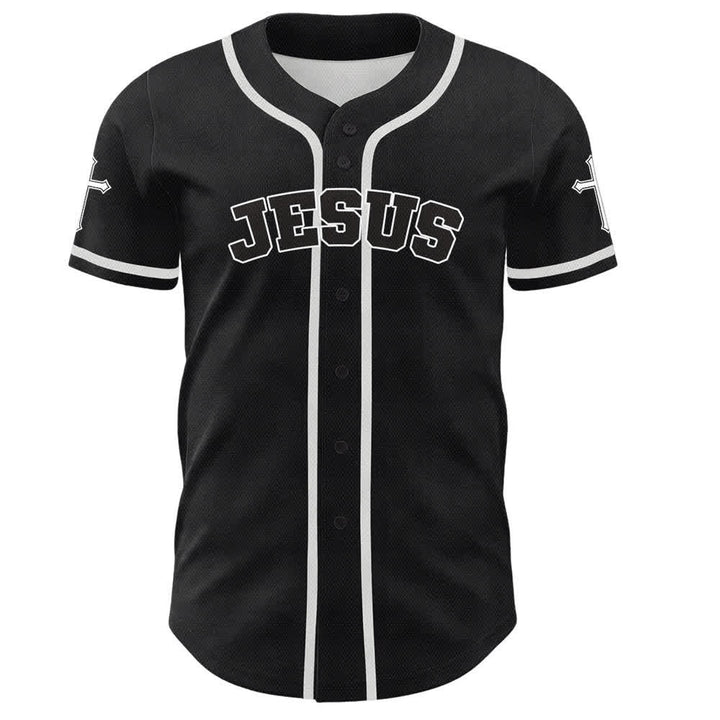 Christianartworkshop Schwarzes Baseballtrikot mit Knöpfen mit Jesus-Löwen-Motiv - image 2
