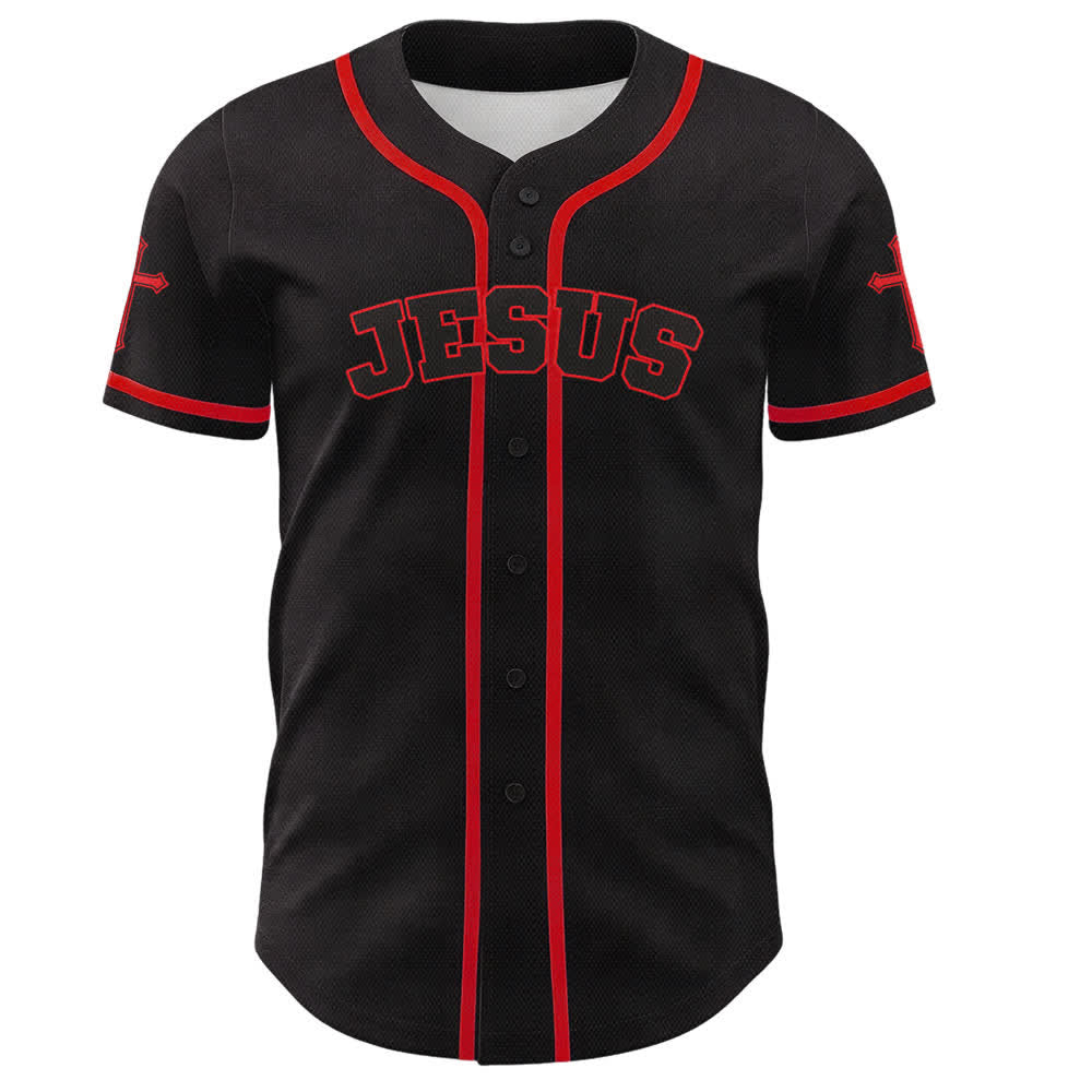 Christianartworkshop Schwarzes Baseballtrikot mit Knöpfen mit Jesus-Löwen-Motiv - image 9