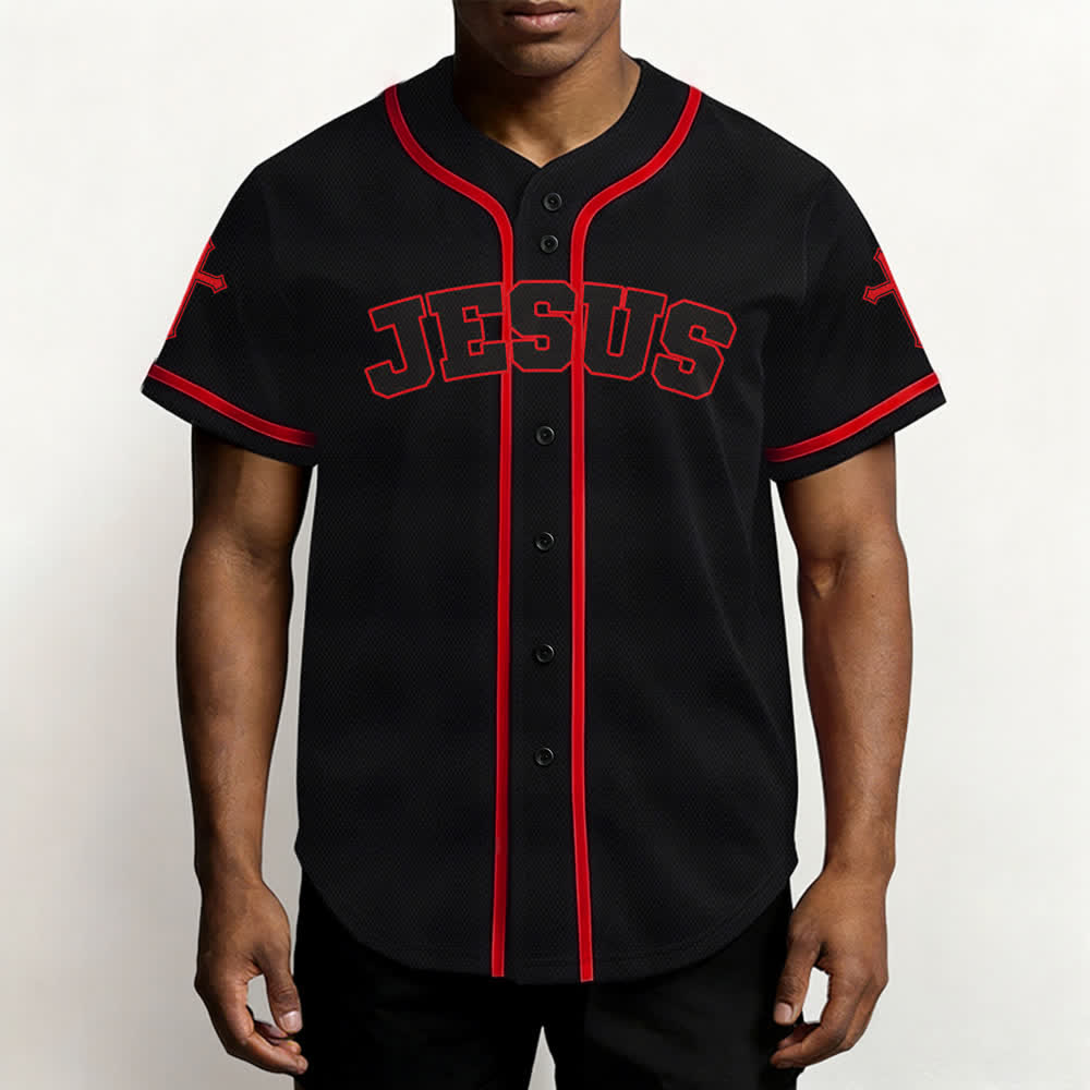 Christianartworkshop Schwarzes Baseballtrikot mit Knöpfen mit Jesus-Löwen-Motiv - image 13
