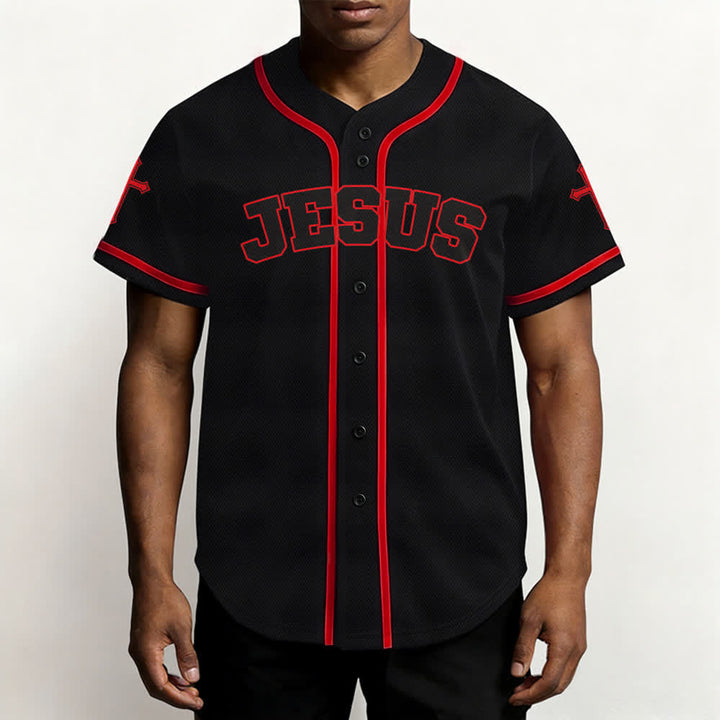Christianartworkshop Schwarzes Baseballtrikot mit Knöpfen mit Jesus-Löwen-Motiv - image 13