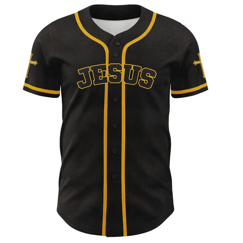 Christianartworkshop Schwarzes Baseballtrikot mit Knöpfen mit Jesus-Löwen-Motiv - image 16