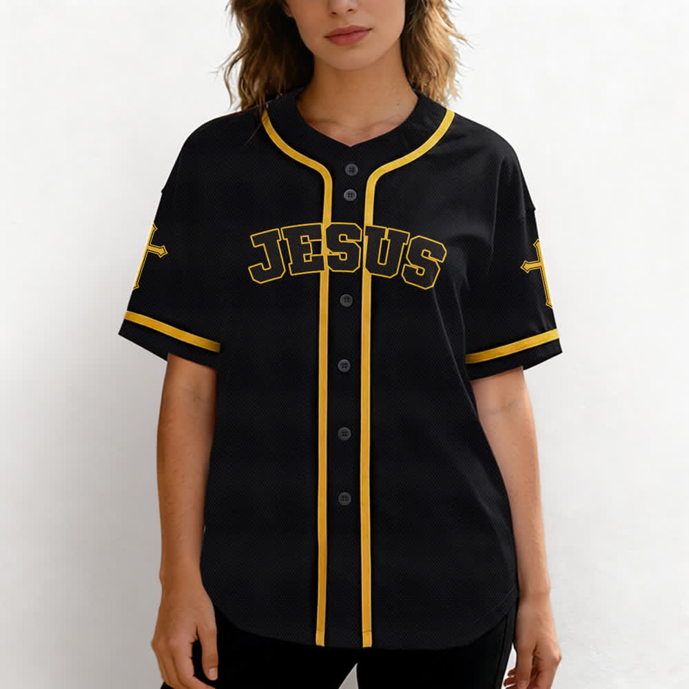 Christianartworkshop Schwarzes Baseballtrikot mit Knöpfen mit Jesus-Löwen-Motiv - image 18