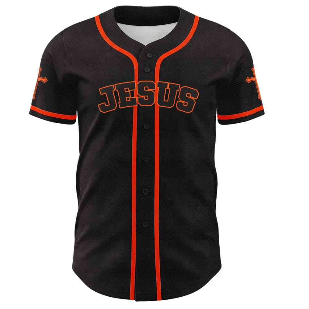 Christianartworkshop Schwarzes Baseballtrikot mit Knöpfen mit Jesus-Löwen-Motiv - image 23