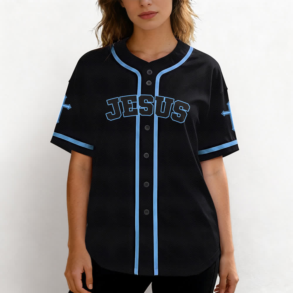 Christianartworkshop Schwarzes Baseballtrikot mit Knöpfen mit Jesus-Löwen-Motiv - image 32