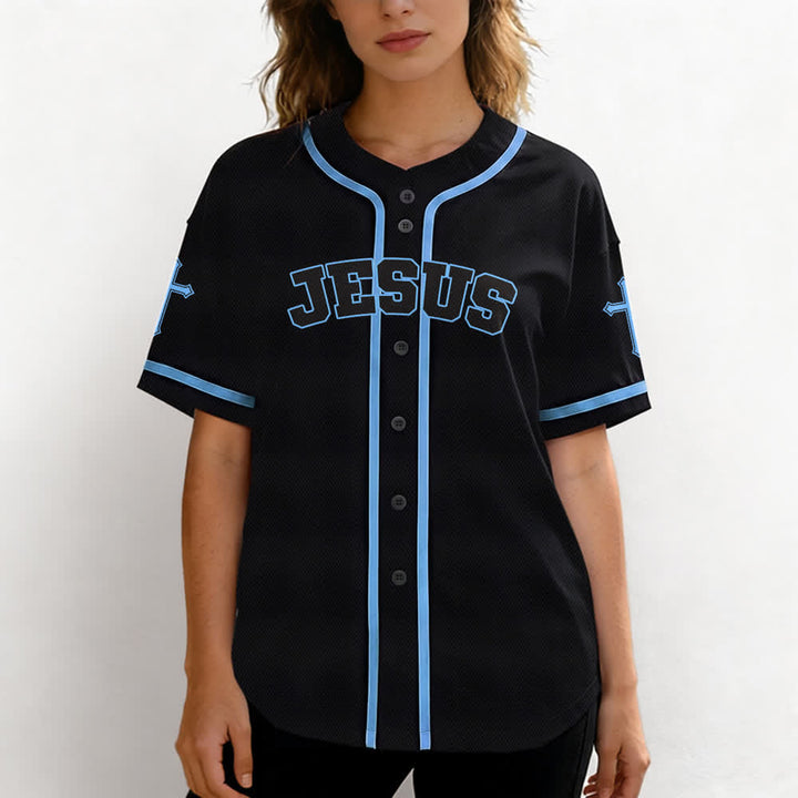 Christianartworkshop Schwarzes Baseballtrikot mit Knöpfen mit Jesus-Löwen-Motiv - image 32