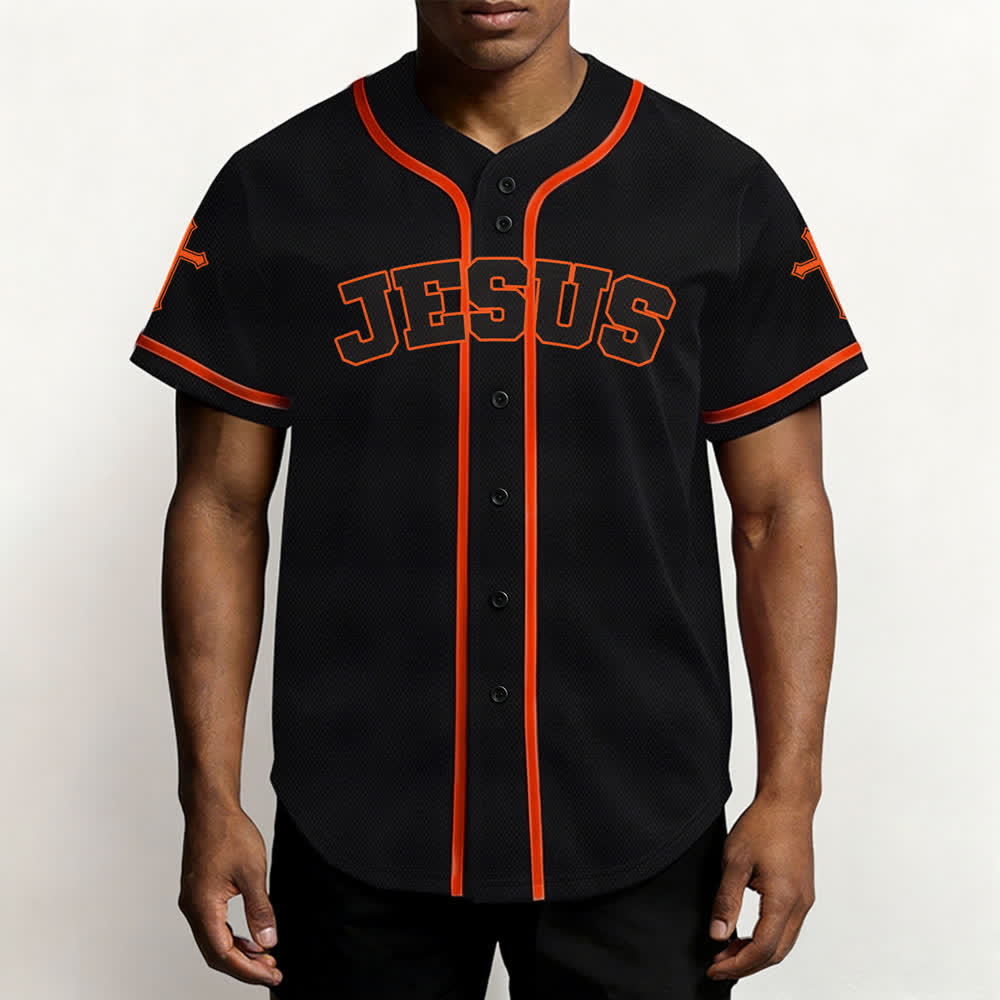 Christianartworkshop Schwarzes Baseballtrikot mit Knöpfen mit Jesus-Löwen-Motiv - image 25