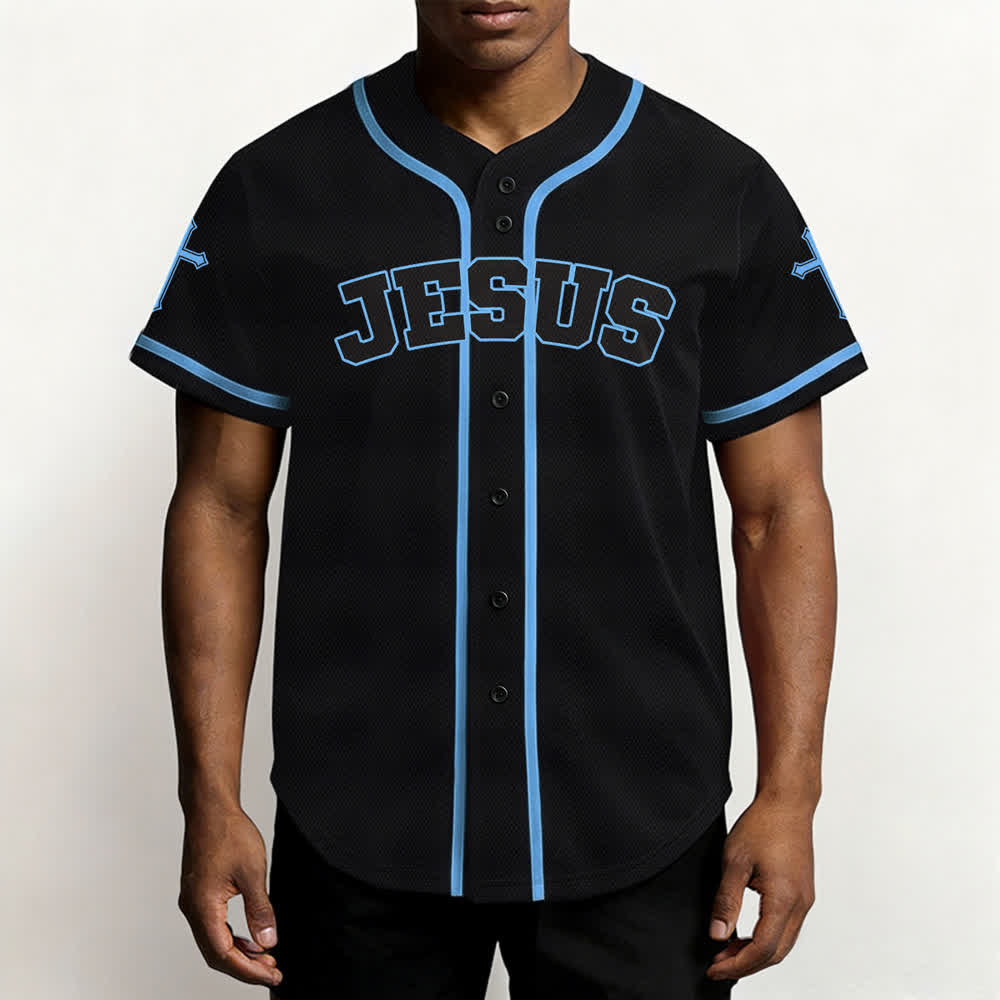 Christianartworkshop Schwarzes Baseballtrikot mit Knöpfen mit Jesus-Löwen-Motiv - image 34