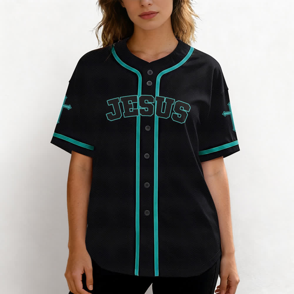 Christianartworkshop Schwarzes Baseballtrikot mit Knöpfen mit Jesus-Löwen-Motiv - image 39