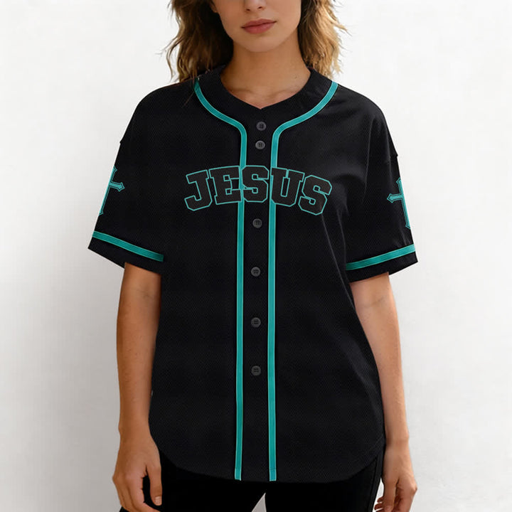 Christianartworkshop Schwarzes Baseballtrikot mit Knöpfen mit Jesus-Löwen-Motiv - image 39