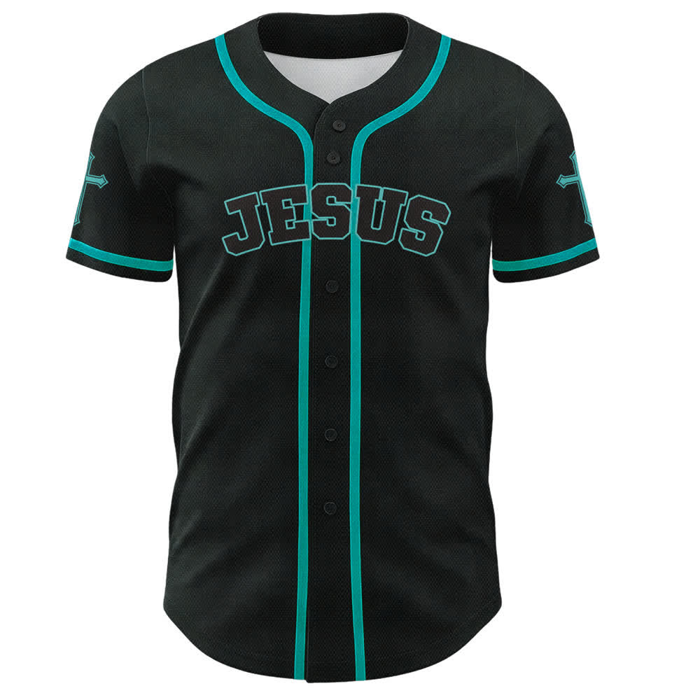 Christianartworkshop Schwarzes Baseballtrikot mit Knöpfen mit Jesus-Löwen-Motiv - image 37