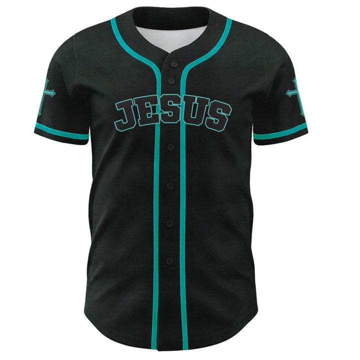 Christianartworkshop Schwarzes Baseballtrikot mit Knöpfen mit Jesus-Löwen-Motiv - image 37