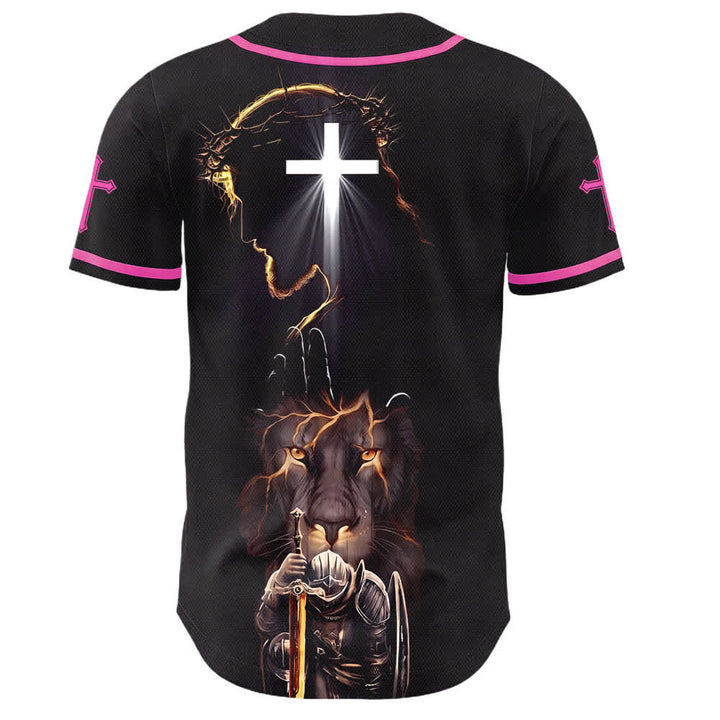 Christianartworkshop Schwarzes Baseballtrikot mit Knöpfen mit Jesus-Löwen-Motiv - image 43
