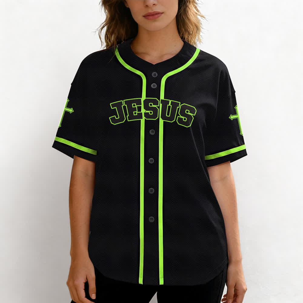 Christianartworkshop Schwarzes Baseballtrikot mit Knöpfen mit Jesus-Löwen-Motiv - image 53