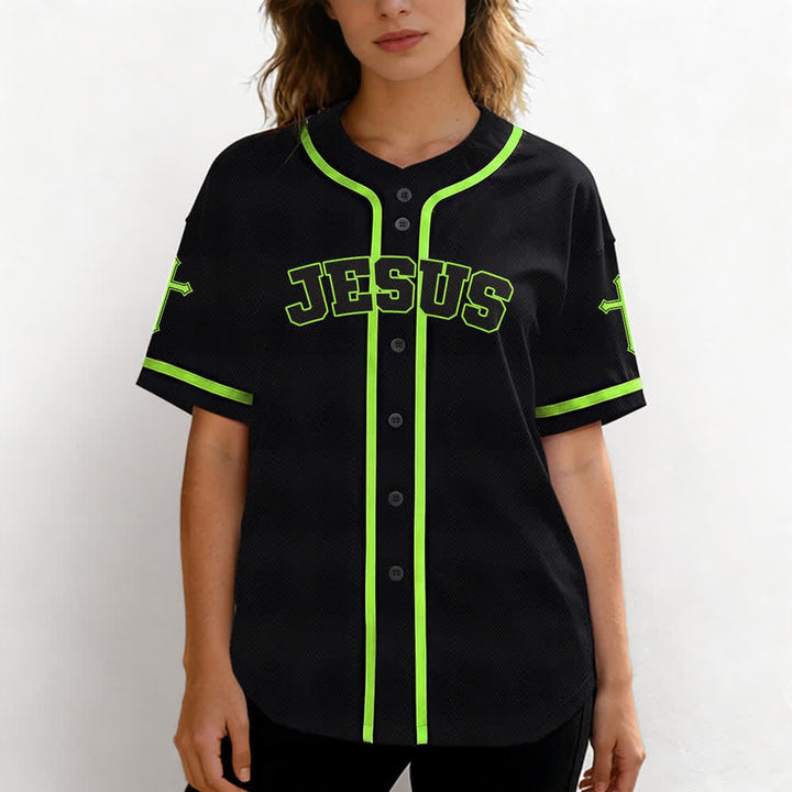Christianartworkshop Schwarzes Baseballtrikot mit Knöpfen mit Jesus-Löwen-Motiv - image 53