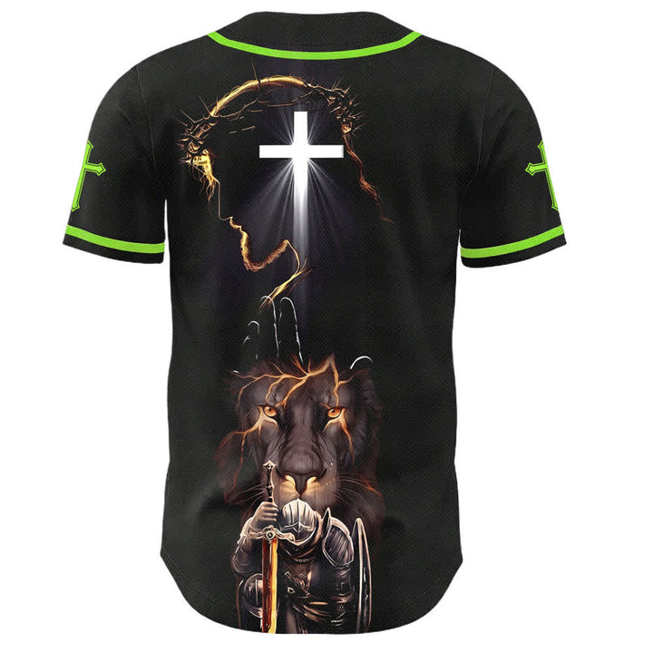 Christianartworkshop Schwarzes Baseballtrikot mit Knöpfen mit Jesus-Löwen-Motiv - image 50