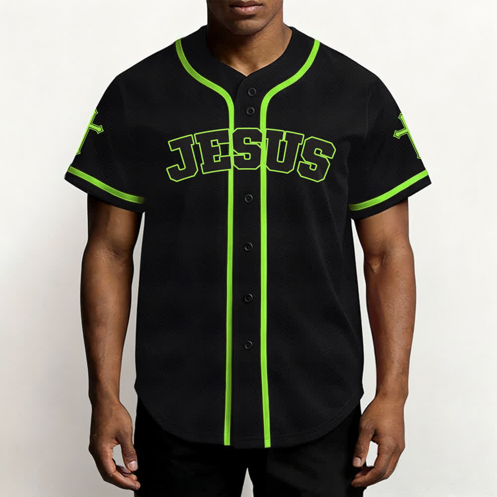 Christianartworkshop Schwarzes Baseballtrikot mit Knöpfen mit Jesus-Löwen-Motiv - image 55