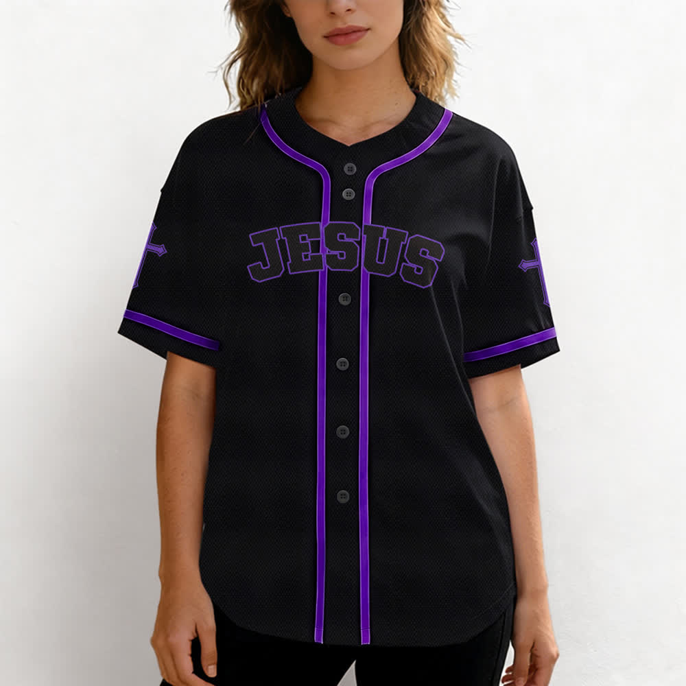 Christianartworkshop Schwarzes Baseballtrikot mit Knöpfen mit Jesus-Löwen-Motiv - image 60