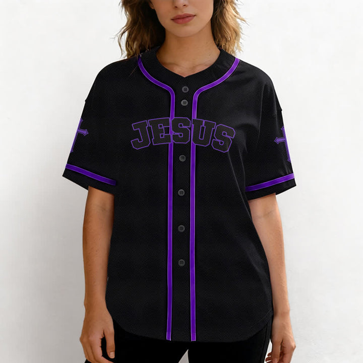 Christianartworkshop Schwarzes Baseballtrikot mit Knöpfen mit Jesus-Löwen-Motiv - image 60