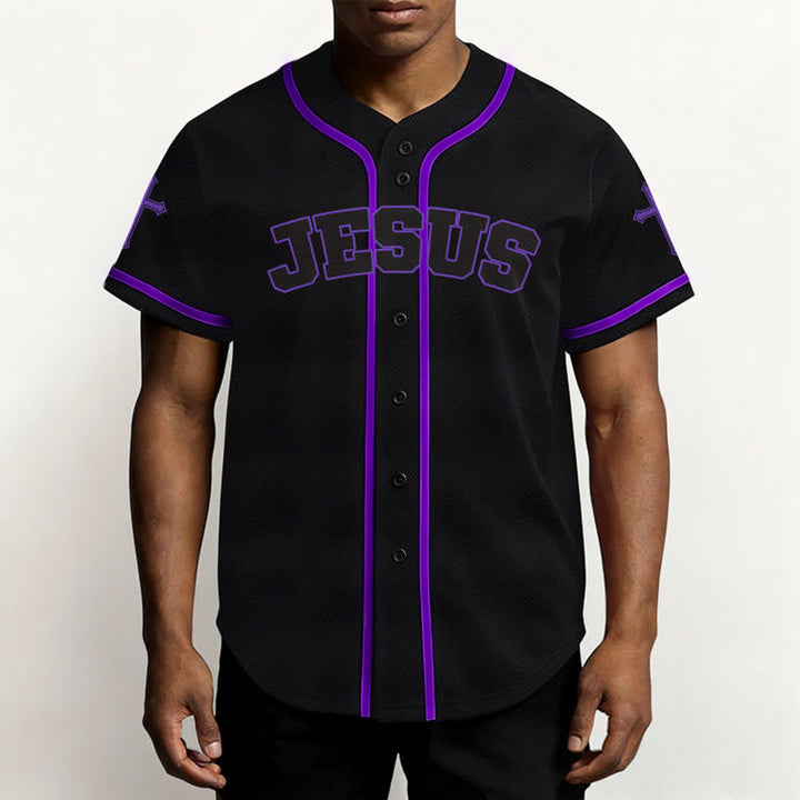 Christianartworkshop Schwarzes Baseballtrikot mit Knöpfen mit Jesus-Löwen-Motiv - image 62