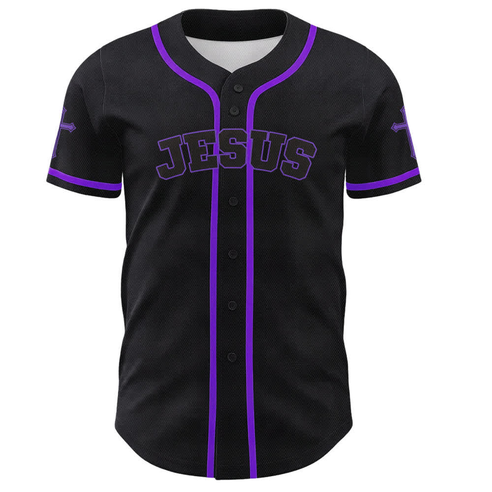 Christianartworkshop Schwarzes Baseballtrikot mit Knöpfen mit Jesus-Löwen-Motiv - image 58