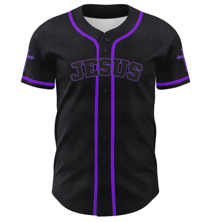 Christianartworkshop Schwarzes Baseballtrikot mit Knöpfen mit Jesus-Löwen-Motiv - image 58