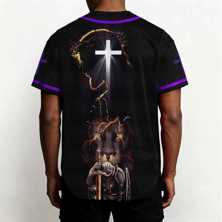 Christianartworkshop Schwarzes Baseballtrikot mit Knöpfen mit Jesus-Löwen-Motiv - image 61