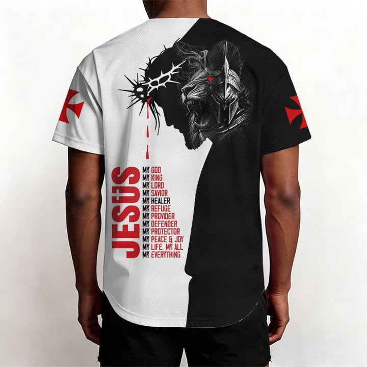 Christianartworkshop Baseballtrikot mit zweifarbiger Jesus Thorn Lion Street-Motiv - image 6