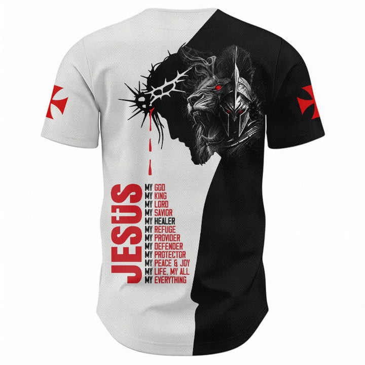 Christianartworkshop Baseballtrikot mit zweifarbiger Jesus Thorn Lion Street-Motiv - image 1
