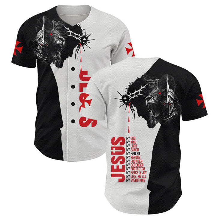 Christianartworkshop Baseballtrikot mit zweifarbiger Jesus Thorn Lion Street-Motiv - 5XL - image 0