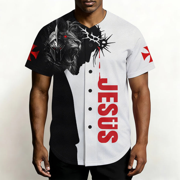 Christianartworkshop Baseballtrikot mit zweifarbiger Jesus Thorn Lion Street-Motiv - image 5