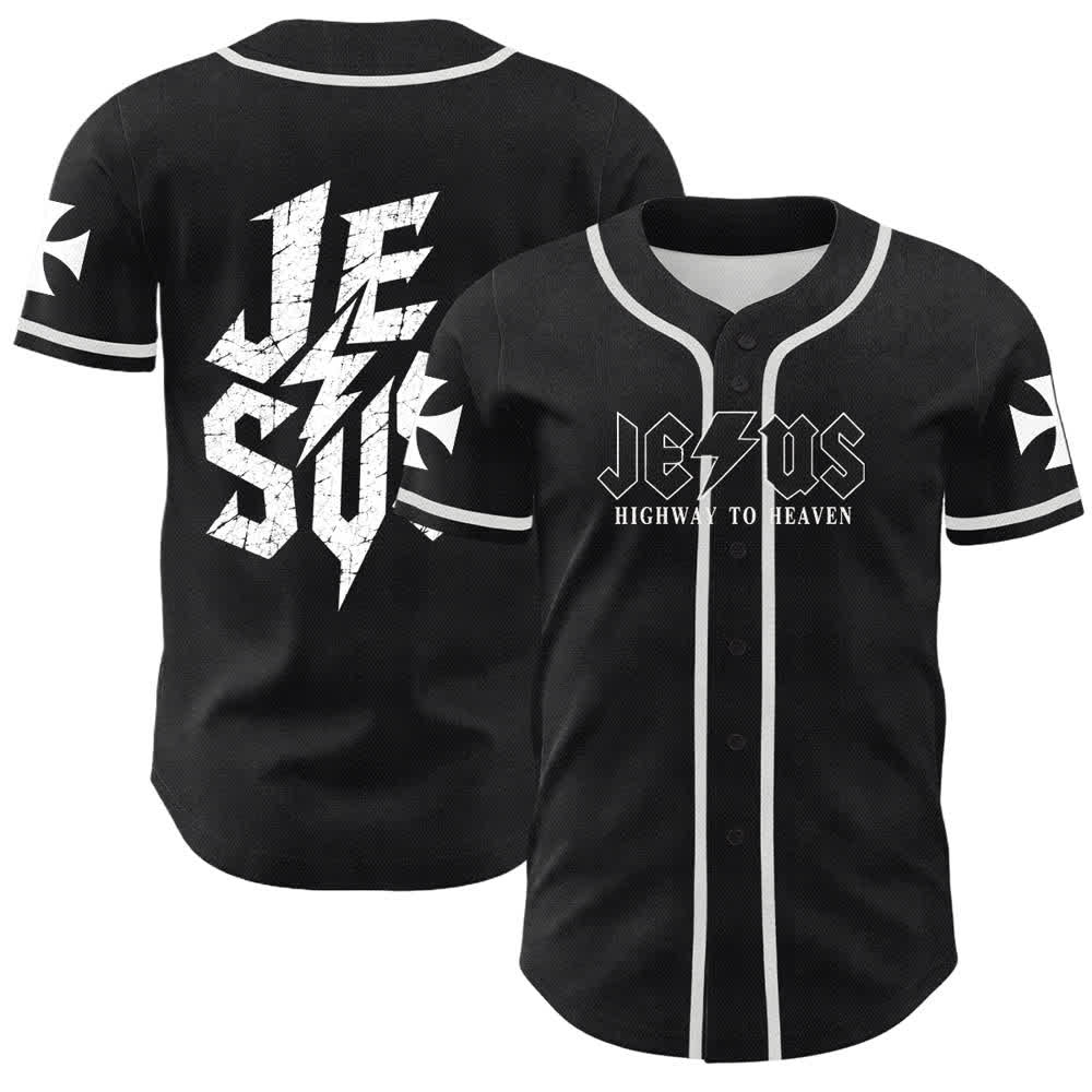 Christianartworkshop Jesus Highway To Heaven Distressed Black Baseball Jersey - Weiß - 5XL - image 0