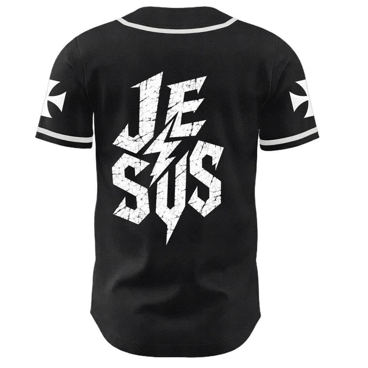 Christianartworkshop Jesus Highway To Heaven Distressed Black Baseball Jersey - image 1