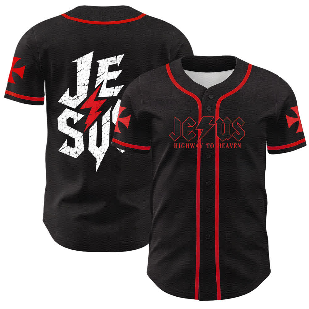 Christianartworkshop Jesus Highway To Heaven Distressed Black Baseball Jersey - Rot - 5XL - image 7