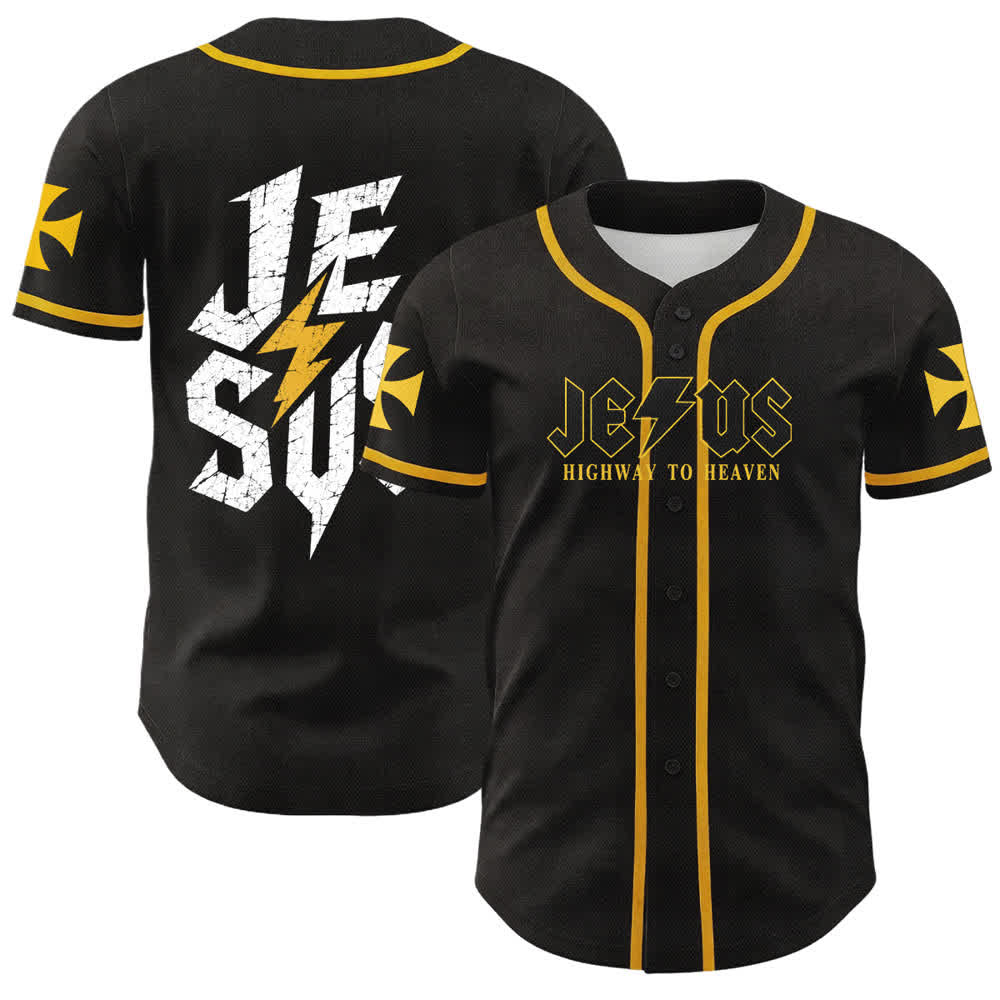 Christianartworkshop Jesus Highway To Heaven Distressed Black Baseball Jersey - Gelb  - 5XL - image 14