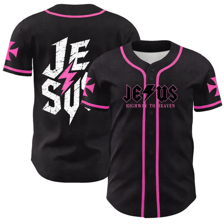 Christianartworkshop Jesus Highway To Heaven Distressed Black Baseball Jersey - Rosa - 5XL - image 42