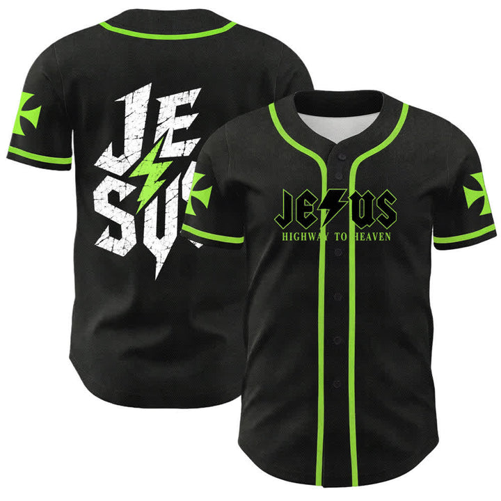 Christianartworkshop Jesus Highway To Heaven Distressed Black Baseball Jersey - Grün - 5XL - image 49