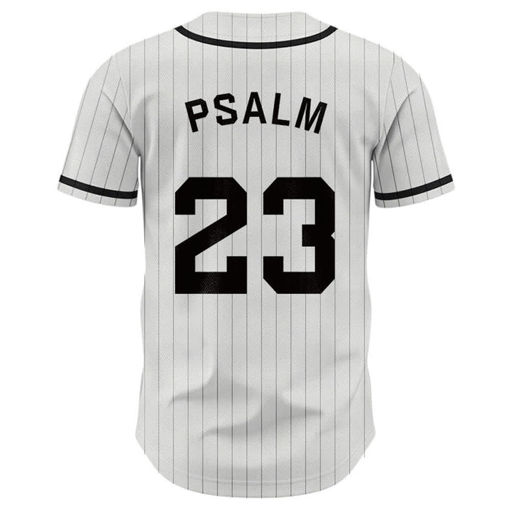 Christianartworkshop Psalm 23 Nadelstreifen-Baseballtrikot mit Knöpfen - image 1