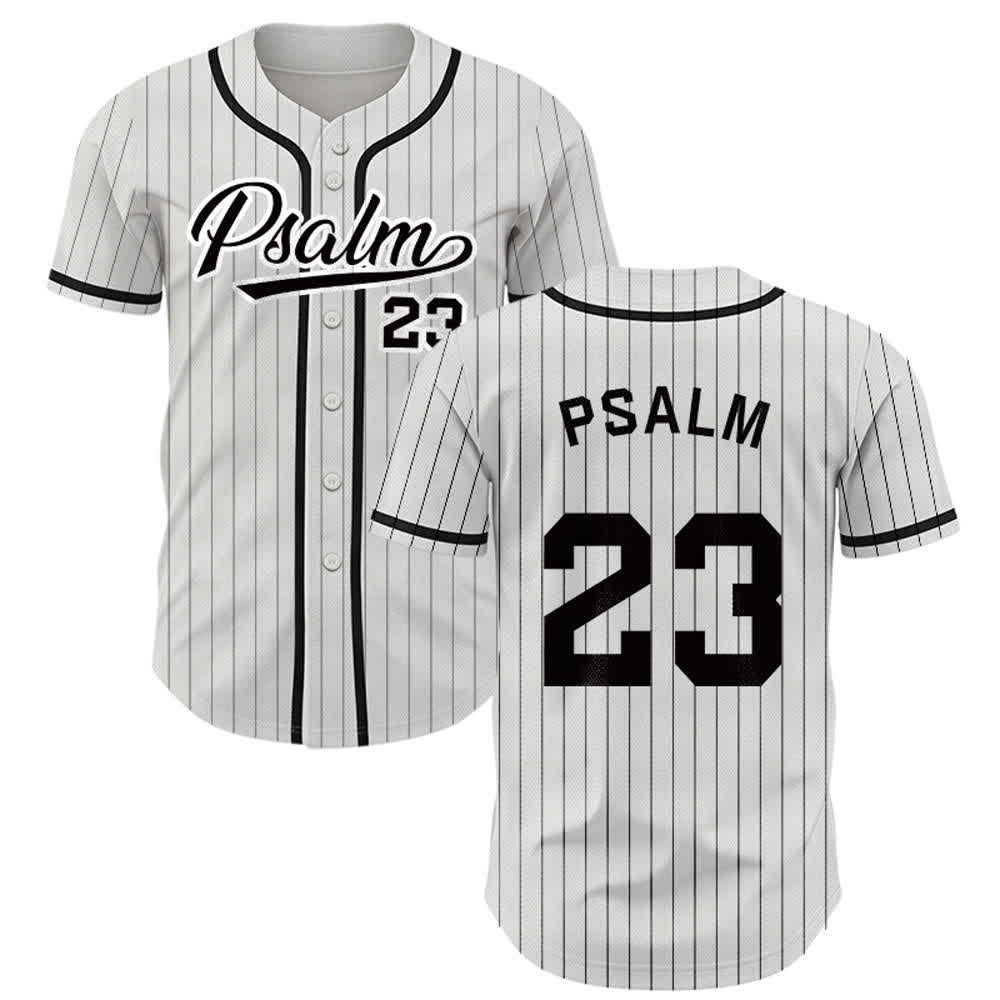 Christianartworkshop Psalm 23 Nadelstreifen-Baseballtrikot mit Knöpfen - Weiß - 5XL - image 0
