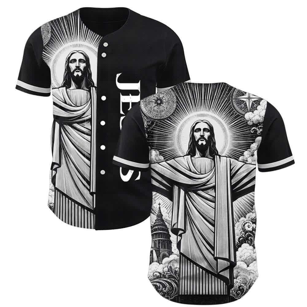 Christianartworkshop Monochrome Jesus Halo Street Baseballtrikot - 5XL - image 0