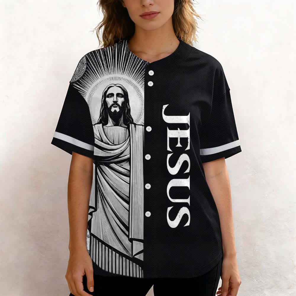 Christianartworkshop Monochrome Jesus Halo Street Baseballtrikot - image 4