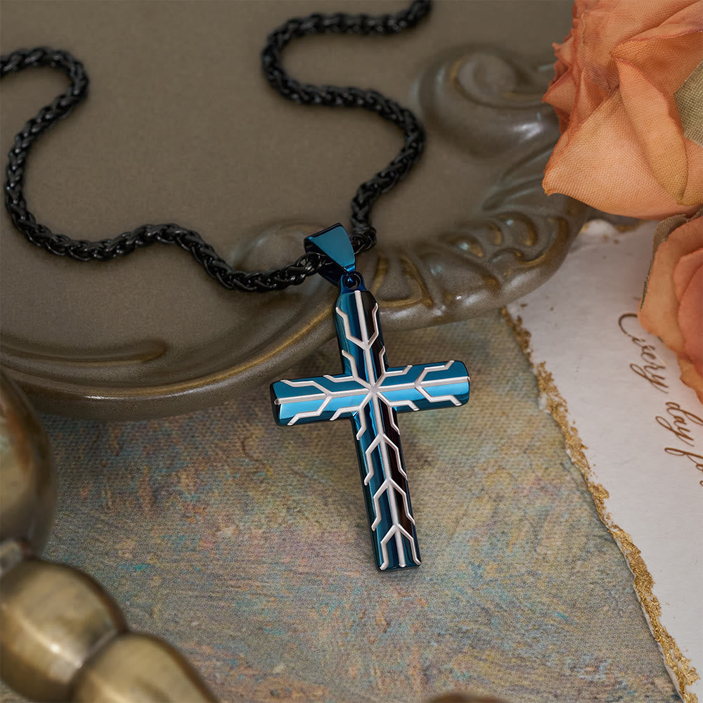 Christianartworkshop Glänzende goldene und blaue Kreuzanhänger-Halskette mit Blitzmuster: Zeitloses Symbol sanfter himmlischer Fürsorge - Blau - image 5