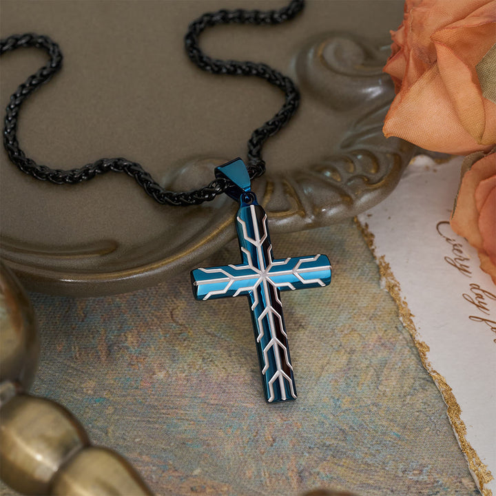 Christianartworkshop Glänzende goldene und blaue Kreuzanhänger-Halskette mit Blitzmuster: Zeitloses Symbol sanfter himmlischer Fürsorge - Blau - image 5