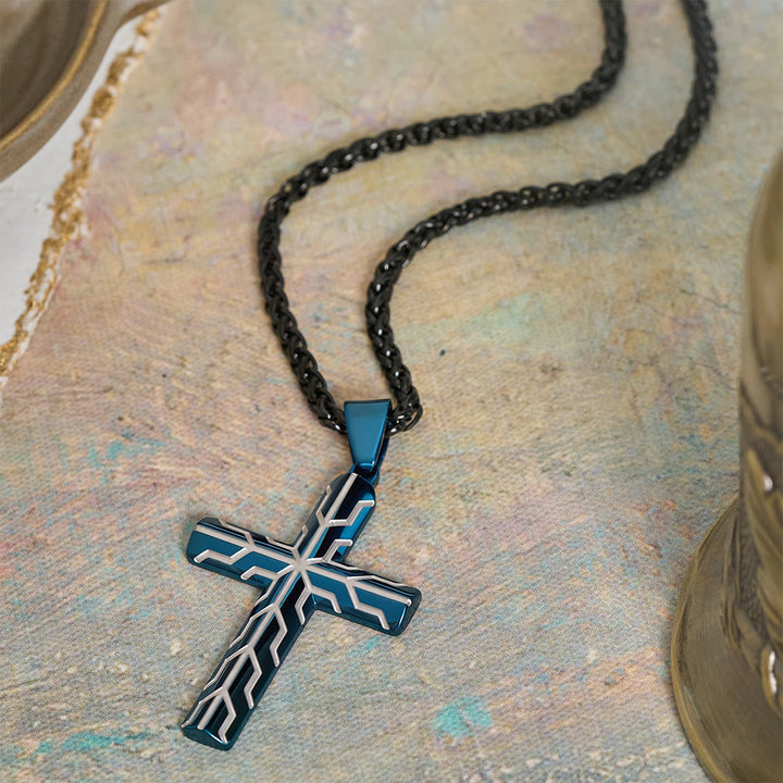 Christianartworkshop Glänzende goldene und blaue Kreuzanhänger-Halskette mit Blitzmuster: Zeitloses Symbol sanfter himmlischer Fürsorge - image 6
