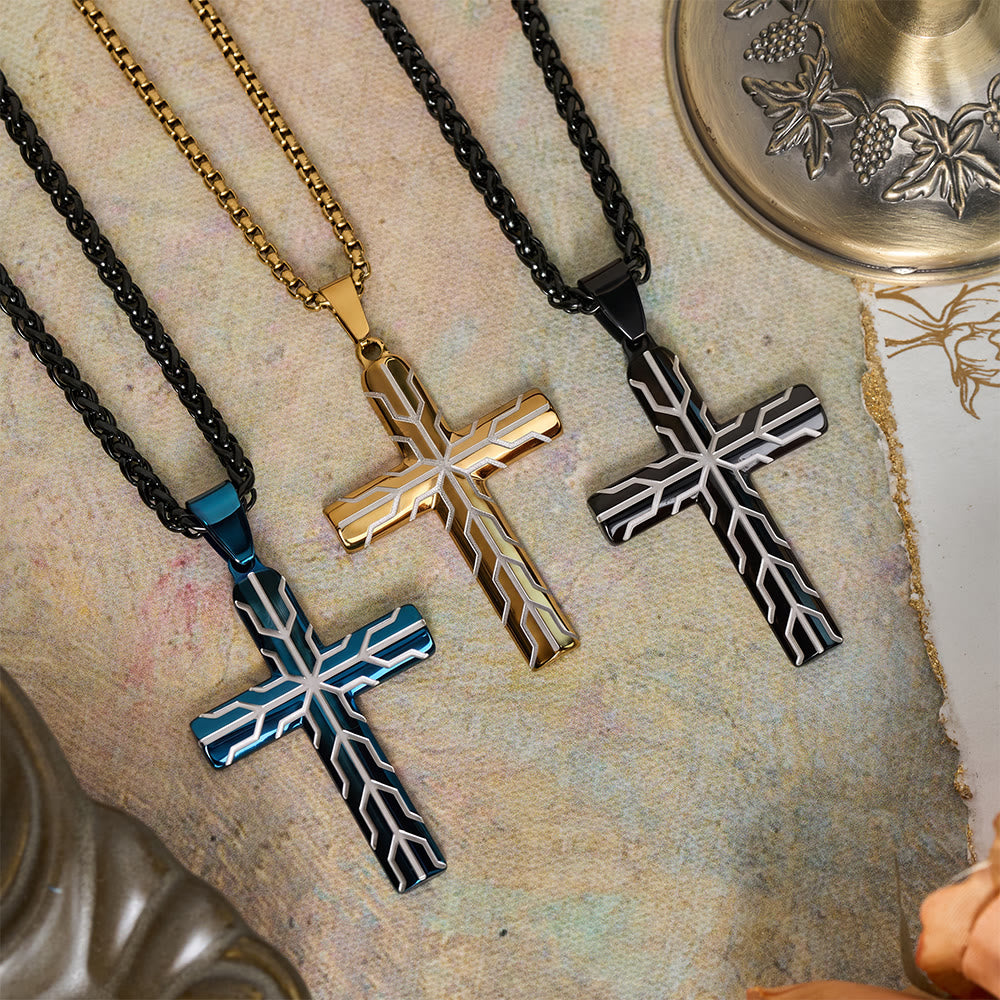 Christianartworkshop Glänzende goldene und blaue Kreuzanhänger-Halskette mit Blitzmuster: Zeitloses Symbol sanfter himmlischer Fürsorge - image 1