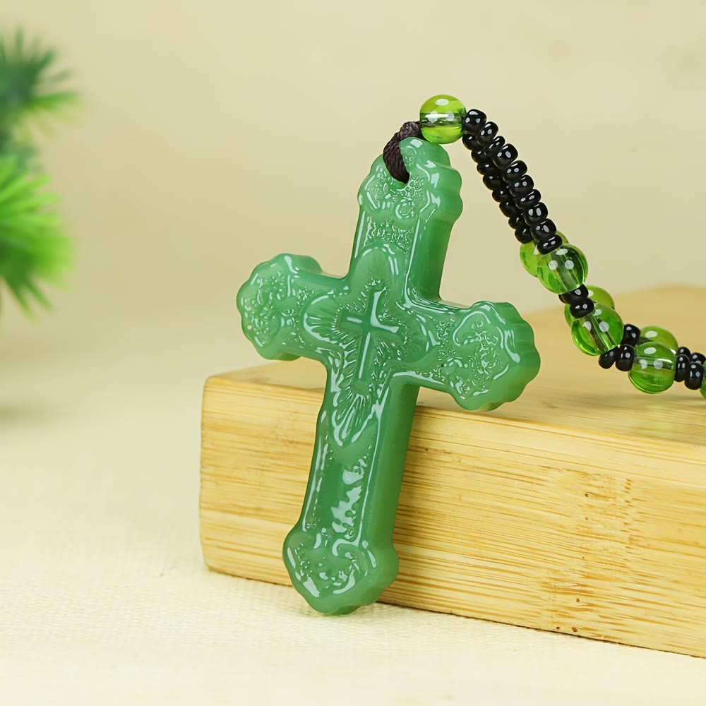 Christianartworkshop Kreuzanhänger aus strukturiertem Glas mit Perlenkette: Symbol göttlicher Gnade - image 7