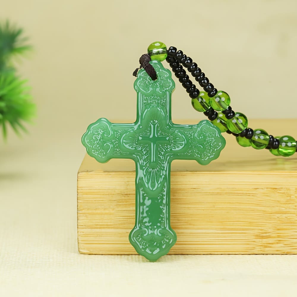 Christianartworkshop Kreuzanhänger aus strukturiertem Glas mit Perlenkette: Symbol göttlicher Gnade - image 9